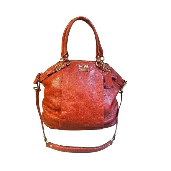 Coach Madison Lindsey Satchel Orange Leather 18641 Tote Crossbody Bag Purse - Picture 1 of 5